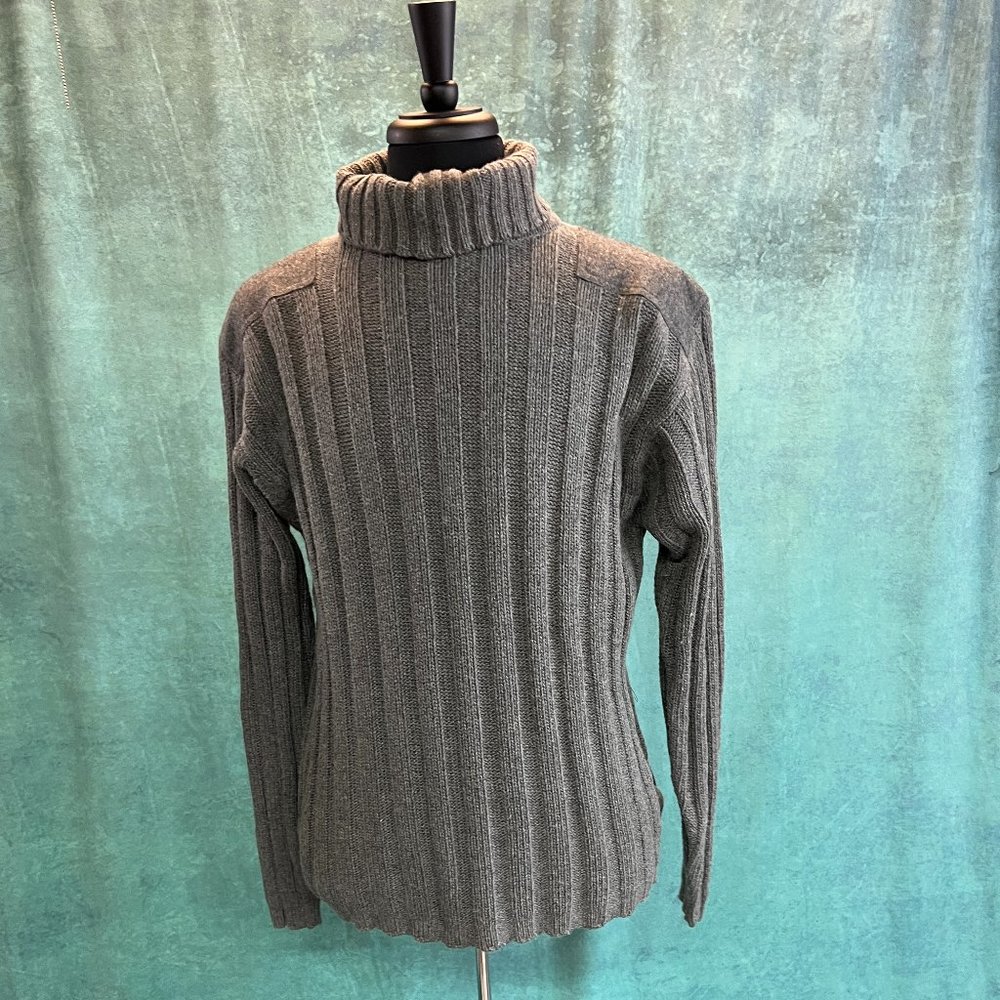 Men's Nautica XL Turtleneck Sweater Gray with Flannel Shoulder Patches